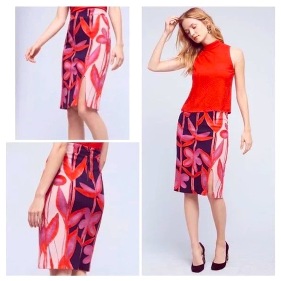 Anthropologie Maeve Cordyline Red and Pink Floral Pencil Skirt. Medium #1617 - Picture 1 of 8